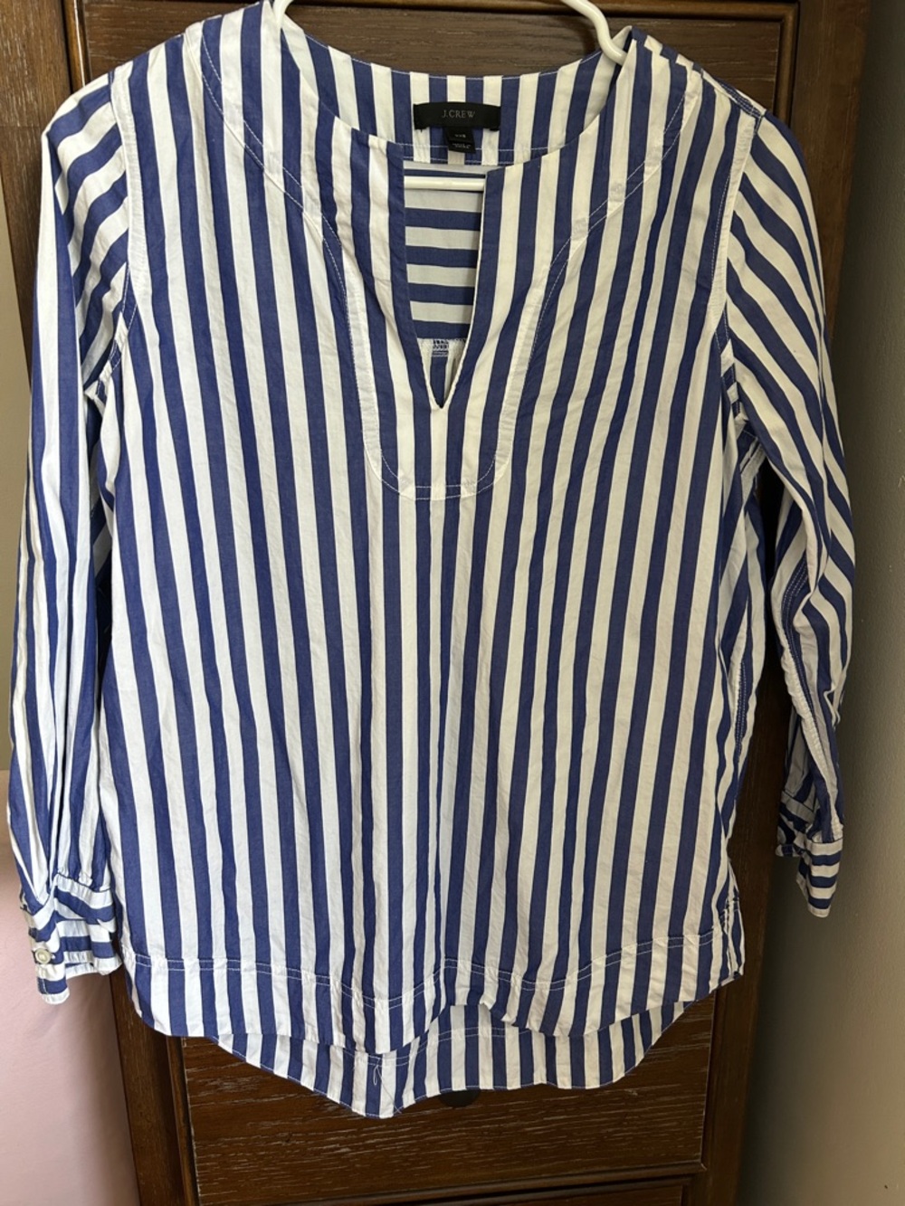 J. Crew Navy and White Striped V-Neck Tunic
